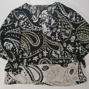 BCBGMAXAZRIA Blouse Womens Large Floral Paisley Tiered Sheer Boho Top Shirt‎